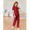 Ekouaer Women Pajamas Button Down Notch Collar Soft Short Sleeve Pjs with Long Pant Lounge Set(Wine Red)