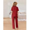 Ekouaer Women Pajamas Button Down Notch Collar Soft Short Sleeve Pjs with Long Pant Lounge Set(Wine Red)