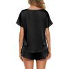 Ekouaer Women Satin Pajama Set Short Sleeve Lightweight Silk Pajama Set 2 Piece Lounge Sets with Shorts(Black)