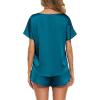 Ekouaer Women Satin Pajama Set Short Sleeve Lightweight Silk Pajama Set 2 Piece Lounge Sets with Shorts(Blue-green)