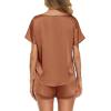 Ekouaer Women Satin Pajama Set Short Sleeve Lightweight Silk Pajama Set 2 Piece Lounge Sets with Shorts(Dark Brown)