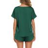 Ekouaer Women Satin Pajama Set Short Sleeve Lightweight Silk Pajama Set 2 Piece Lounge Sets with Shorts(Dark Green)