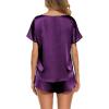 Ekouaer Women Satin Pajama Set Short Sleeve Lightweight Silk Pajama Set 2 Piece Lounge Sets with Shorts(Deep Purple)