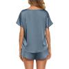 Ekouaer Women Satin Pajama Set Short Sleeve Lightweight Silk Pajama Set 2 Piece Lounge Sets with Shorts(D.grey)
