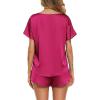 Ekouaer Women Satin Pajama Set Short Sleeve Lightweight Silk Pajama Set 2 Piece Lounge Sets with Shorts(Hot Pink)