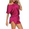 Ekouaer Women Satin Pajama Set Short Sleeve Lightweight Silk Pajama Set 2 Piece Lounge Sets with Shorts(Hot Pink)