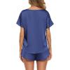 Ekouaer Women Satin Pajama Set Short Sleeve Lightweight Silk Pajama Set 2 Piece Lounge Sets with Shorts(Navy Blue)