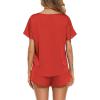 Ekouaer Women Satin Pajama Set Short Sleeve Lightweight Silk Pajama Set 2 Piece Lounge Sets with Shorts(Red)
