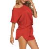 Ekouaer Women Satin Pajama Set Short Sleeve Lightweight Silk Pajama Set 2 Piece Lounge Sets with Shorts(Red)