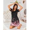 Ekouaer Womens 2 Pack Nightgown V Neck Sleepshirt Short Sleeve Nightshirt Plain/Floral Pajama Dress with Pockets(Black and Flower)