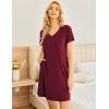Ekouaer Womens 2 Pack Nightgown V Neck Sleepshirt Short Sleeve Nightshirt Plain/Floral Pajama Dress with Pockets(Black and Wine Red)