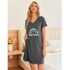 Ekouaer Womens 2 Pack Nightgown V Neck Sleepshirt Short Sleeve Nightshirt Plain/Floral Pajama Dress with Pockets(Black+letter)