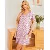 Ekouaer Womens 2 Pack Nightgown V Neck Sleepshirt Short Sleeve Nightshirt Plain/Floral Pajama Dress with Pockets(Black+pink Flower)
