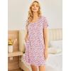 Ekouaer Womens 2 Pack Nightgown V Neck Sleepshirt Short Sleeve Nightshirt Plain/Floral Pajama Dress with Pockets(Black+pink Flower)
