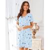 Ekouaer Womens 2 Pack Nightgown V Neck Sleepshirt Short Sleeve Nightshirt Plain/Floral Pajama Dress with Pockets(Coffee and Star Print)