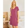 Ekouaer Womens 2 Pack Nightgown V Neck Sleepshirt Short Sleeve Nightshirt Plain/Floral Pajama Dress with Pockets(Dark Pink+sunflower)