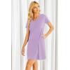 Ekouaer Womens 2 Pack Nightgown V Neck Sleepshirt Short Sleeve Nightshirt Plain/Floral Pajama Dress with Pockets(Lilac+navy Wavy Striped)