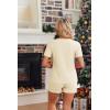 Ekouaer Womens 2 Piece Lounge Sets Summer Two Piece Outfits Ribbed Knit V Neck Short Sleeve Tee and Pockets Shorts Sets(Beige)