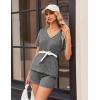 Ekouaer Womens 2 Piece Lounge Sets Summer Two Piece Outfits Ribbed Knit V Neck Short Sleeve Tee and Pockets Shorts Sets(Gray)