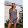 Ekouaer Womens 2 Piece Lounge Sets Summer Two Piece Outfits Ribbed Knit V Neck Short Sleeve Tee and Pockets Shorts Sets(Purple)