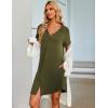 Ekouaer Women’s Button Down Nightgown Short Sleeve Sleepshirt V Neck Night Shirt Soft Pajamas Dress with Pockets(Army Green)