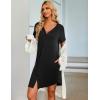 Ekouaer Women’s Button Down Nightgown Short Sleeve Sleepshirt V Neck Night Shirt Soft Pajamas Dress with Pockets(Black)