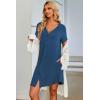 Ekouaer Women’s Button Down Nightgown Short Sleeve Sleepshirt V Neck Night Shirt Soft Pajamas Dress with Pockets(Blue)