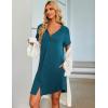 Ekouaer Women’s Button Down Nightgown Short Sleeve Sleepshirt V Neck Night Shirt Soft Pajamas Dress with Pockets(Blue Green)