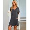 Ekouaer Women’s Button Down Nightgown Short Sleeve Sleepshirt V Neck Night Shirt Soft Pajamas Dress with Pockets(Dark Grey)