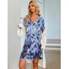 Ekouaer Women’s Button Down Nightgown Short Sleeve Sleepshirt V Neck Night Shirt Soft Pajamas Dress with Pockets(Feather Print)