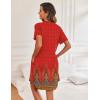 Ekouaer Women’s Button Down Nightgown Short Sleeve Sleepshirt V Neck Night Shirt Soft Pajamas Dress with Pockets(Floral Red)