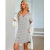 Ekouaer Women’s Button Down Nightgown Short Sleeve Sleepshirt V Neck Night Shirt Soft Pajamas Dress with Pockets(Grey Striped)