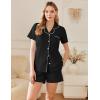 Ekouaer Womens Cotton Pajamas Set Classic Short Sleeve Pjs Set Soft Button Down Sleepwear Loungewear(Black)