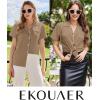 Ekouaer Womens Cotton Pajamas Set Classic Short Sleeve Pjs Set Soft Button Down Sleepwear Loungewear(Brown)