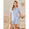 Ekouaer Womens Cotton Pajamas Set Classic Short Sleeve Pjs Set Soft Button Down Sleepwear Loungewear(Clear Blue)