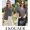 Ekouaer Womens Cotton Pajamas Set Classic Short Sleeve Pjs Set Soft Button Down Sleepwear Loungewear(Deep Grey)