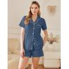 Ekouaer Womens Cotton Pajamas Set Classic Short Sleeve Pjs Set Soft Button Down Sleepwear Loungewear(Navy Blue)