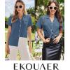 Ekouaer Womens Cotton Pajamas Set Classic Short Sleeve Pjs Set Soft Button Down Sleepwear Loungewear(Navy Blue)