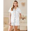 Ekouaer Womens Cotton Pajamas Set Classic Short Sleeve Pjs Set Soft Button Down Sleepwear Loungewear(White)
