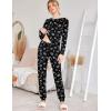 Ekouaer Womens Jogger Pajama Sets Long Sleeve Sleepwear Round Neck Nightwear Soft Pjs Lounge Sets with Pockets(Black Planet)