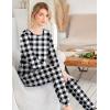 Ekouaer Womens Jogger Pajama Sets Long Sleeve Sleepwear Round Neck Nightwear Soft Pjs Lounge Sets with Pockets(Black and White Plaid)