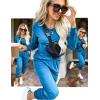 Ekouaer Womens Jogger Pajama Sets Long Sleeve Sleepwear Round Neck Nightwear Soft Pjs Lounge Sets with Pockets(Blue Green)