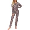 Ekouaer Womens Jogger Pajama Sets Long Sleeve Sleepwear Round Neck Nightwear Soft Pjs Lounge Sets with Pockets(Brown Leopard)
