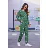 Ekouaer Womens Jogger Pajama Sets Long Sleeve Sleepwear Round Neck Nightwear Soft Pjs Lounge Sets with Pockets(Green White Star)