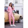 Ekouaer Womens Jogger Pajama Sets Long Sleeve Sleepwear Round Neck Nightwear Soft Pjs Lounge Sets with Pockets(Pink White Star)