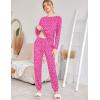Ekouaer Womens Jogger Pajama Sets Long Sleeve Sleepwear Round Neck Nightwear Soft Pjs Lounge Sets with Pockets(Rose Red Leopard Print)