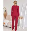 Ekouaer Womens Jogger Pajama Sets Long Sleeve Sleepwear Round Neck Nightwear Soft Pjs Lounge Sets with Pockets(Wine Red)