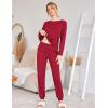 Ekouaer Womens Jogger Pajama Sets Long Sleeve Sleepwear Round Neck Nightwear Soft Pjs Lounge Sets with Pockets(Wine Red)