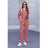 Ekouaer Womens Jogger Pajama Sets Long Sleeve Sleepwear Round Neck Nightwear Soft Pjs Lounge Sets with Pockets(Wine Red White Star)