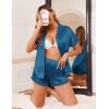 Ekouaer Womens Lace Satin Pajama Set Button Down Pj Shorts Set Bridesmaids Getting Ready Outfits Casual Sleepwear XS-XXL(Blue Green)